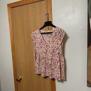 Caslon Small Multi-Color w/Floral Print Cap Sleeve Babydoll Top - EUC